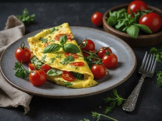 Delicious Omelette with Tomatoes and Herbs - A Perfect Breakfast