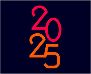 2025 Happy New Year Design Orange And Pink Number Vector Abstract Symbol Illustration With Blue Background