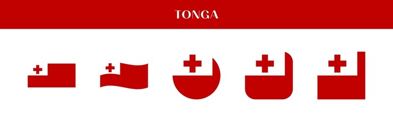 Fototapeta premium Set of Tonga national flag icons in various styles on transparent background