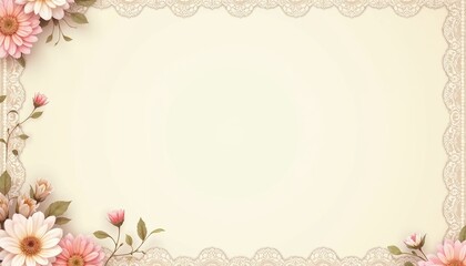 Victorian-style paper background with delicate floral borders and copy space