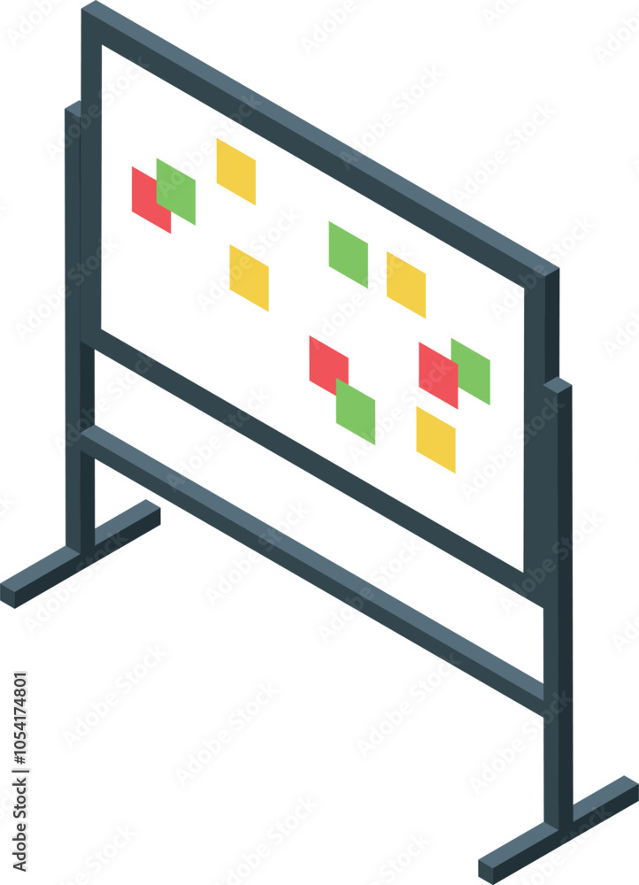 Poster kanban board showing tasks, user stories, and progress of software development using agile methodolo