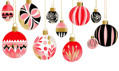Christmas baubles hand drawn style. cute vector separated on white background. christmas set, christmas holiday, celebration, christmas card, pattern