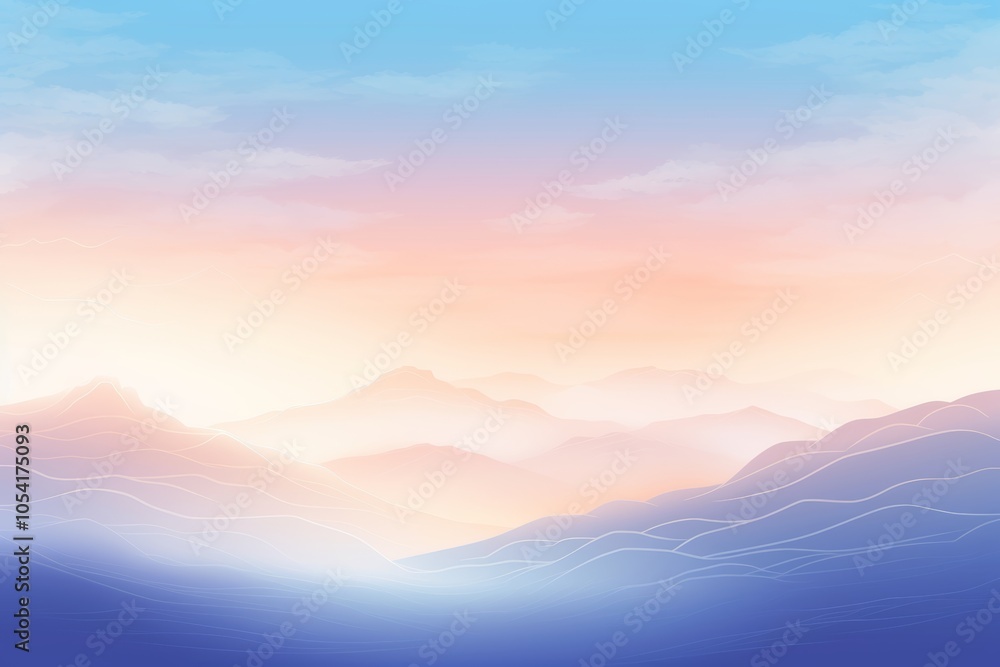 Poster minimalistic design with soft pastel background in pale blue and gray subtle graphics and text