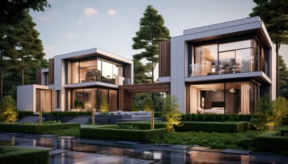 Fototapeta premium Stylish country house design featuring unique geometric shapes in elegant business colors