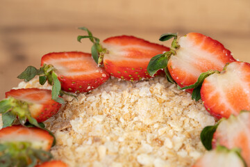 delicious fresh sweet fruit cake decorated with strawberries