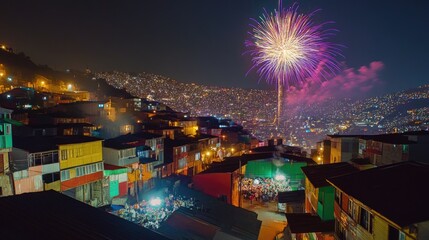 Fireworks Over a Cityscape at Night
