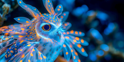 Holographic Owl Glowing in Neon Blue and Orange While in Flight – Futuristic Symbol of Knowledge, Digital Learning, Accessible Education, and the Role of Technology in Shaping Future Smart Schools