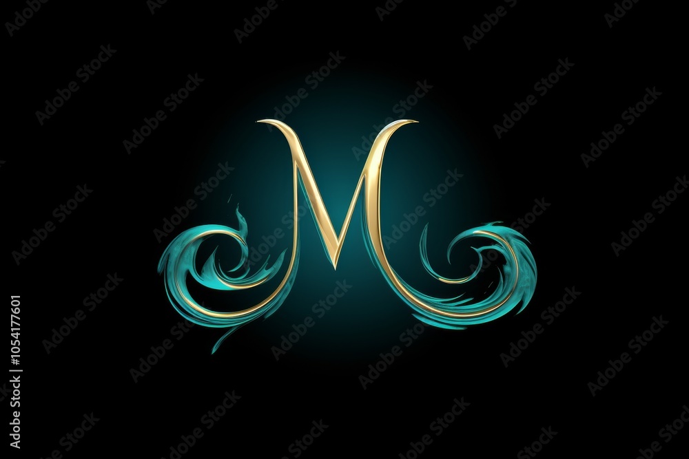 Poster elegant minimalist monogram design in emerald green featuring simple lines and shapes