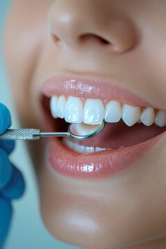 Close-up of smiling face with healthy, aligned teeth for dental hygiene concepts.