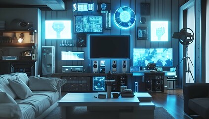 the concept of the Internet of Things with an image of a smart home, featuring various connected devices and appliances ,  the concept of the Internet of Things with an image of a smart home .