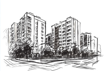 Fototapeta premium Watercolor Painting Of Apartment Building Illustration