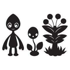 Obraz premium Alien plant life silhouette vector black color white background 