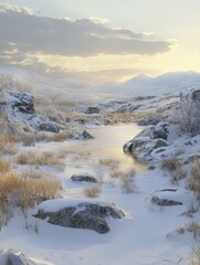 Obraz premium Snowy Mountain Landscape with Frozen River