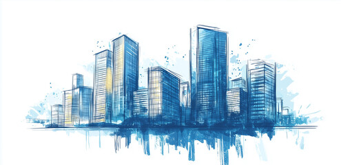 Obraz premium Watercolor Painting Of Apartment Building Illustration