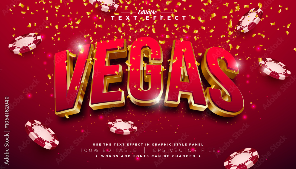 Fototapete vegas 3d text effect design editable and scalable vector graphic style effect with gold and red typo