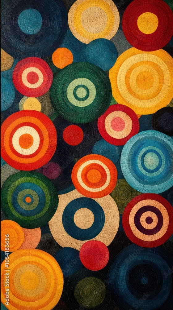 Poster abstract artwork with overlapping concentric circles in vibrant colors