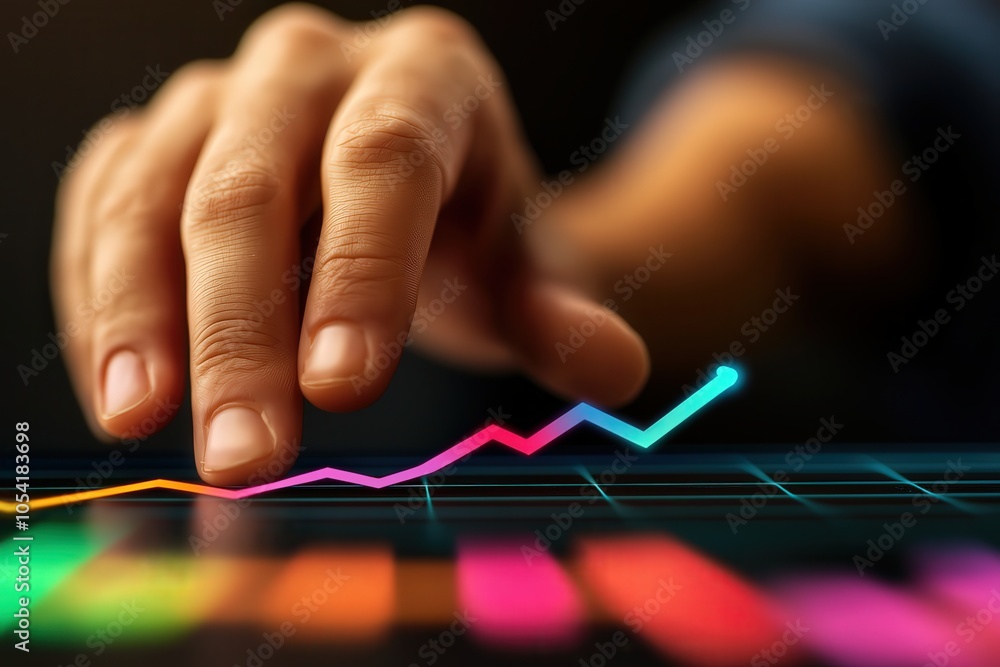 Aufkleber analyzing growth trends a hand interacting with a rising graph to showcase business performance insi