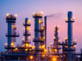 Fototapeta premium Nighttime Industrial Plant with Bright Lighting Effects