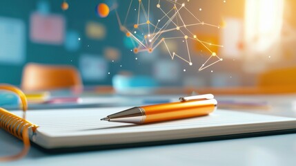 A ballpoint pen gliding across a notebook during a classroom lecture.
