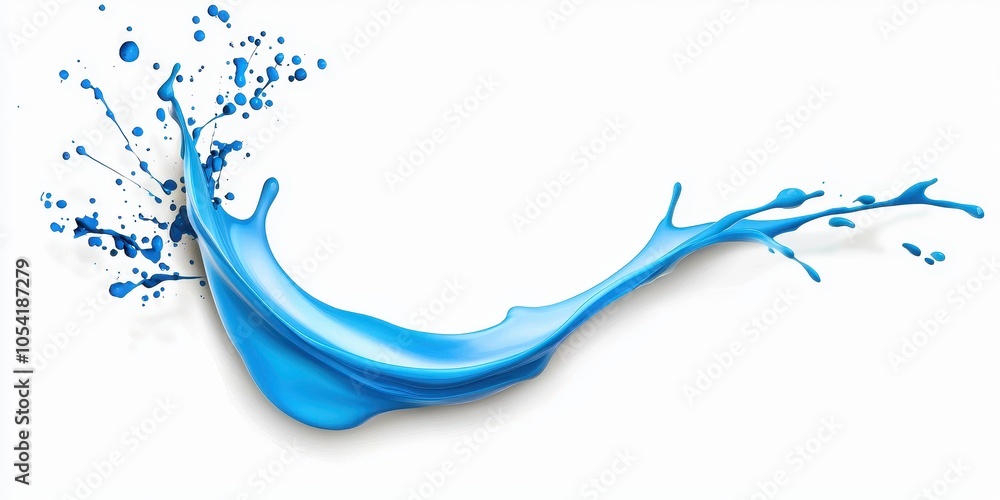 Poster a blue splatter border surrounds a light-toned background with abstract paint splashes, creating a v