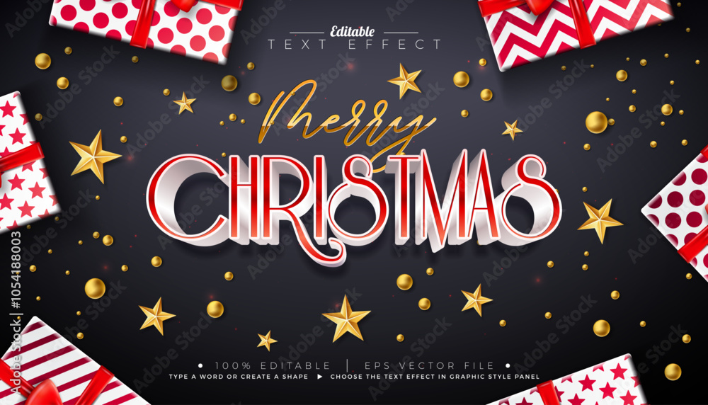 Poster merry christmas 3d text effect design. editable and scalable vector graphic style effect with red ty