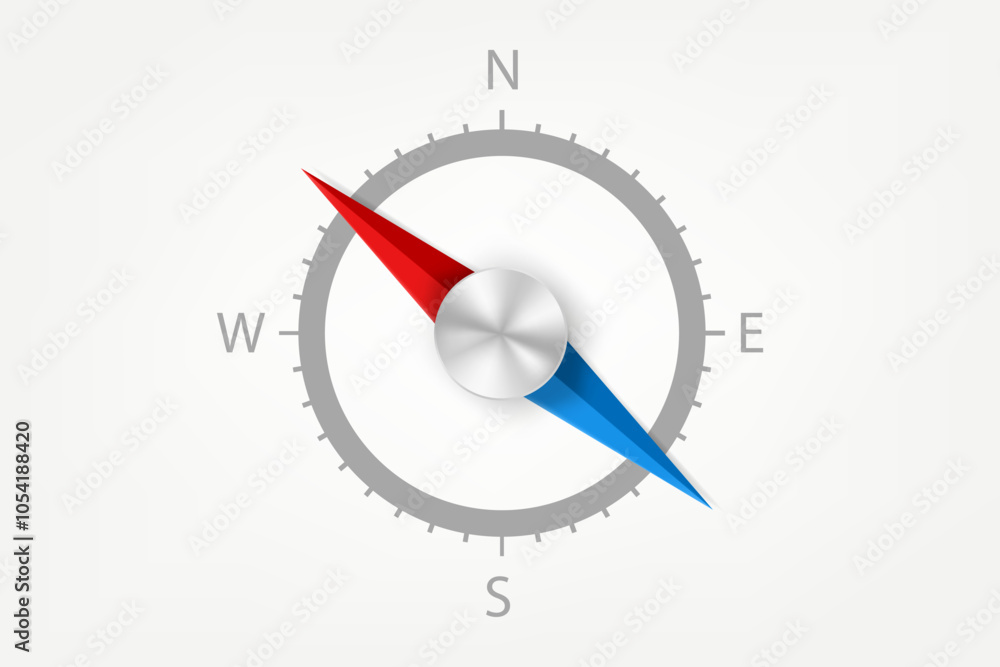 Aufkleber Compess with red and blue arrows. 3d vector object isolated on white background