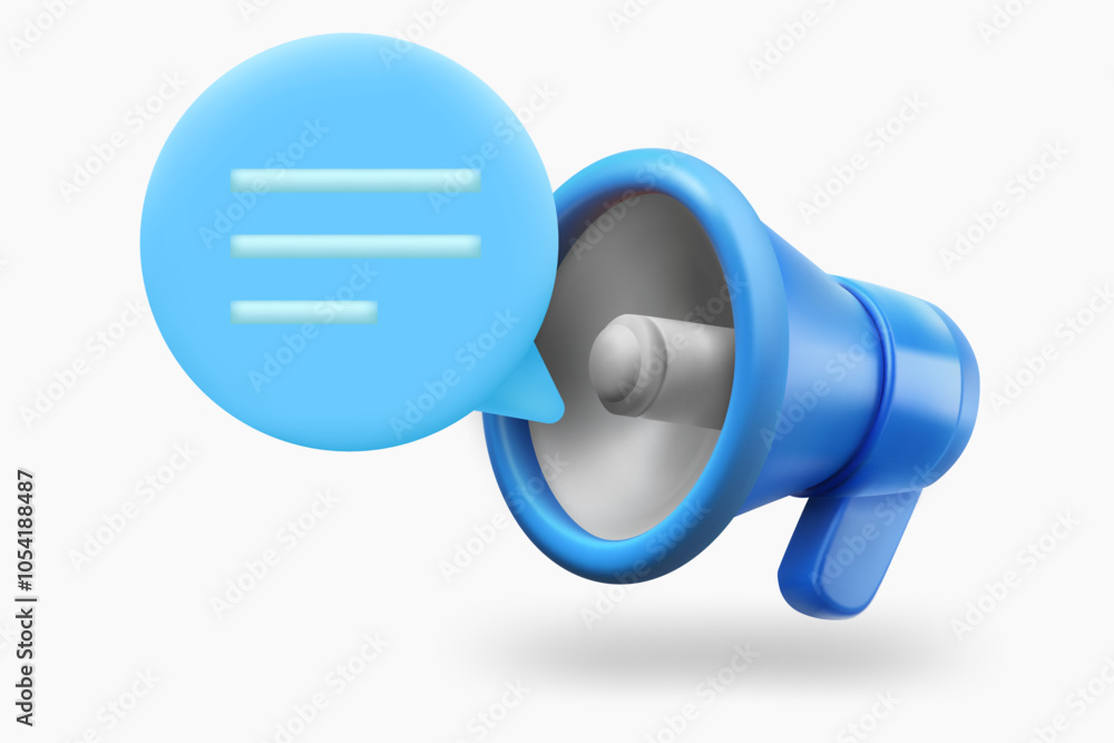 Poster loudspeaker with speech cloud. 3d vector illustration