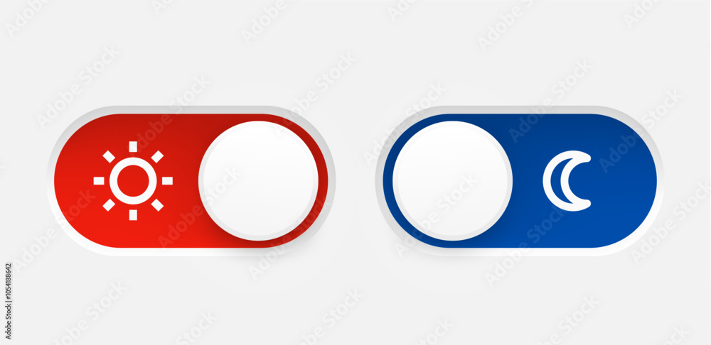 Poster Interface toggle buttons set. Day Night switch. 3d vector element idolated on white background