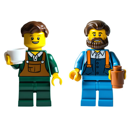 Set of 2 lego figures. Barist, coffee master

