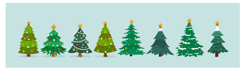 Fototapeta premium Árboles de navidad de diferente tamaños, colores y decoraciones