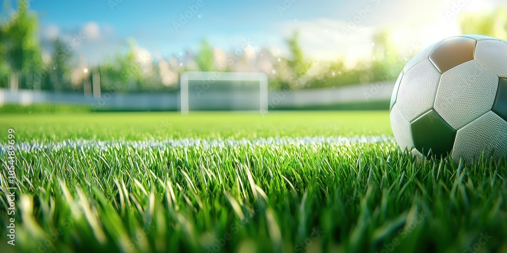 Poster a close-up of football grass texture with contrasting light and shadow, creating a realistic and imm