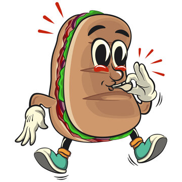 recommend clip art: Sub Sandwich cartoon mascot illustration character vector is blowing the whistle, work of hand drawn