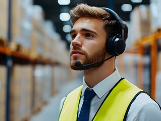 Warehouse Manager Using Headset for Communication