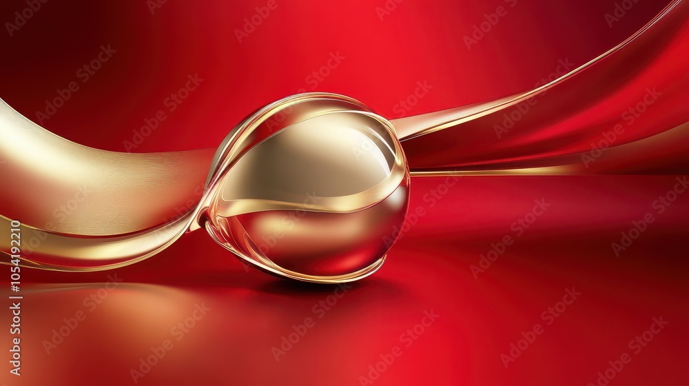 Poster a deep red and gold background with elegant metallic elements and soft reflections, offering a sophi
