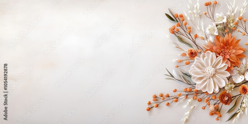 Poster a detailed floral square border surrounds a muted background with soft textures, blending intricate 