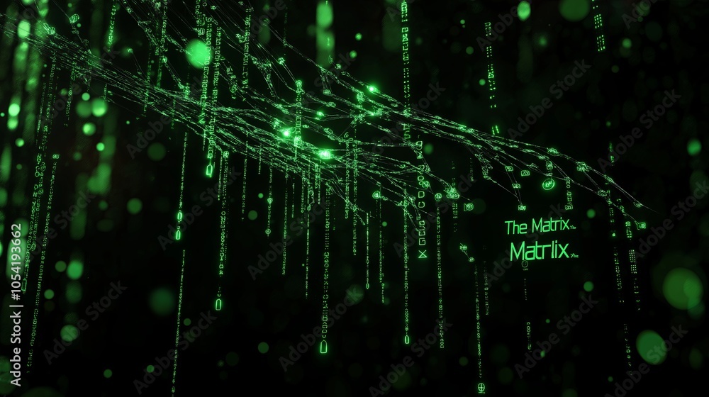 Poster Falling green digital code resembling 