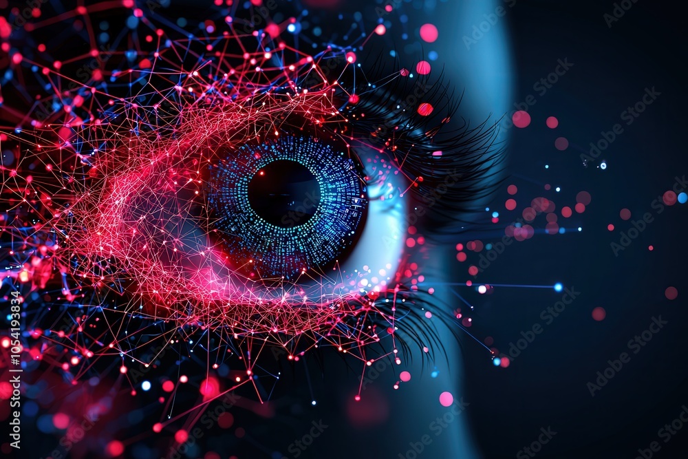 Poster exploring the intersection of technology and human perception through digital eye visualization