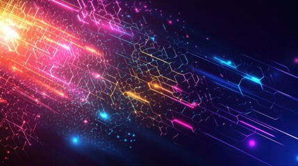 Abstract Neon Lines and Hexagons