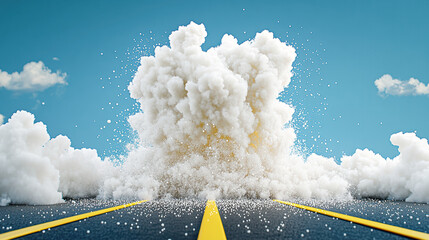 Explosive cloud burst on a road capturing the moment of impact and energy in a dramatic scene