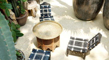 Blur Front view of barista in cafe. Young asian barista at cafeteria. Barista making a cup coffee