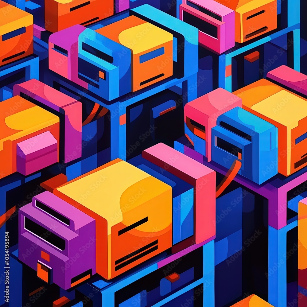 Poster vibrant abstract composition of colorful blocks in dynamic technology environment