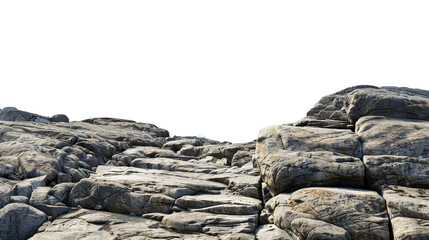 Rugged rock formations with detailed textures against a white isolate background, showcasing the beauty of natural geological structures.