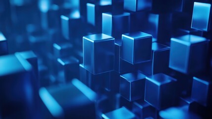 Obraz premium Abstract representation of blue cubes creating a digital, futuristic environment.