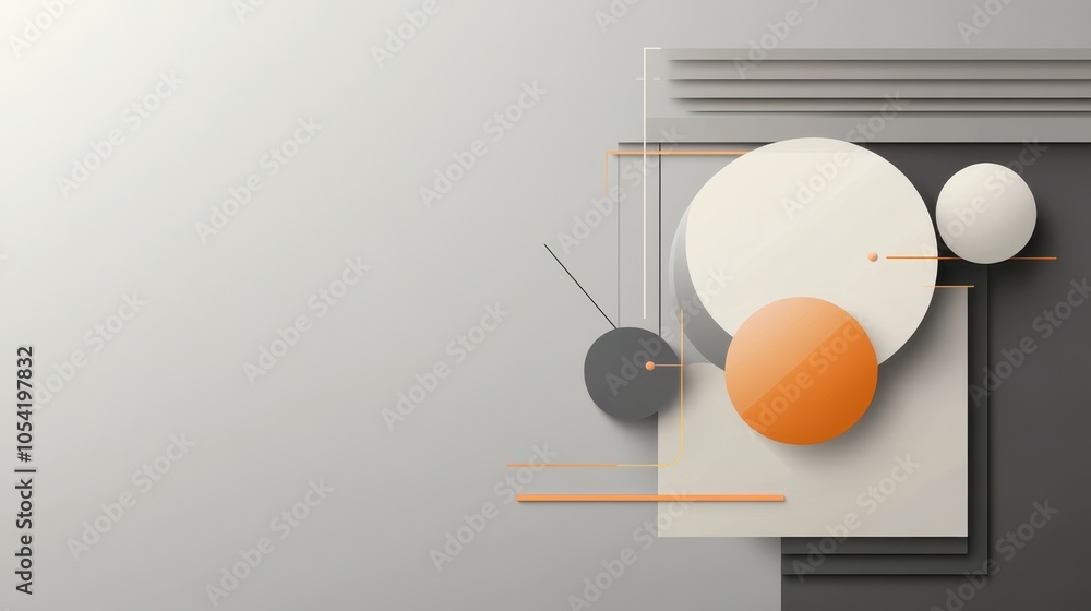 Poster a minimalist grey background with overlapping geometric patterns, creating a clean and contemporary 