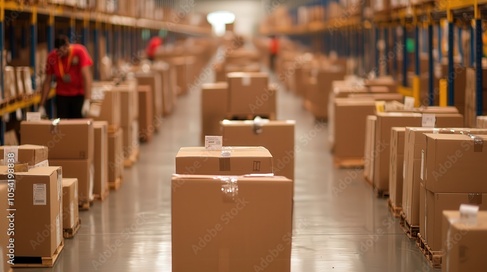 Poster efficient warehouse management streamlining operations with organized packaging and inventory contro