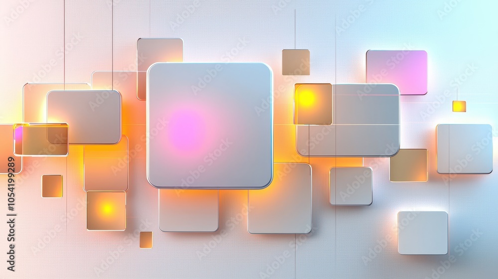 Poster tech-themed abstract pattern with geometric shapes forming a repeating grid, glowing softly.