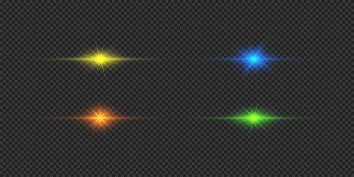 Set of multicolor horizontal light effects of lens flares