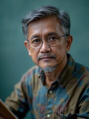 Obraz premium Happy Malaysian male scientist poses confidently in an isolated setting with a warm smile