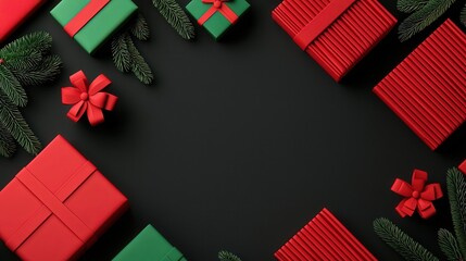 Fototapeta premium Festive Gifts Wrapped in Cheerful Red and Green for a Joyous Holiday Celebration