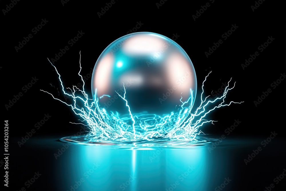 Poster dynamic reflection of a metallic sphere with electric splashes on water surface
